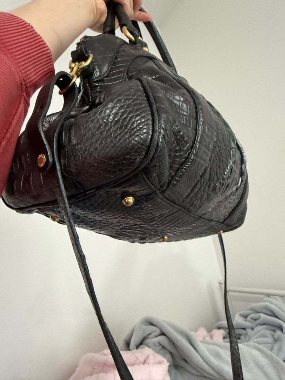Brahmin Vintage Louise Rose Twilight Black with silver ombré leather satchel - Picture 6 of 10